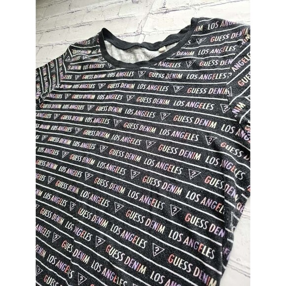 Guess Los Angeles Women’s T-Shirt Size S – Black Multi Logo Print Short Sleeve - Picture 6 of 7